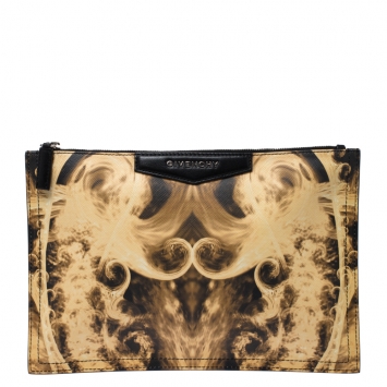 Pre Owned Givenchy Yellow/Black Flame Print Antigona Zip Pouch 