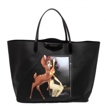 Pre Owned Givenchy Black Bambi Print Coated Canvas and Leather Antigona Shopper Tote