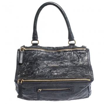 Pre Owned Givenchy Navy Blue Crinkled Leather Large Pandora Bag