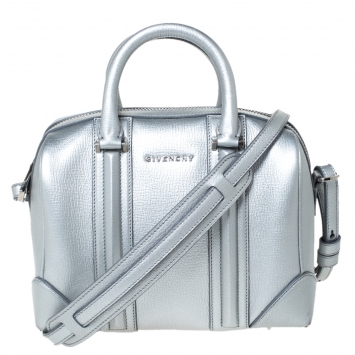 Pre Owned Givenchy Silver Leather Mini Lucrezia Duffel Bag