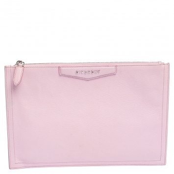 Pre Owned Givenchy Baby Pink Leather Antigona Zip Clutch