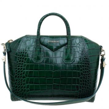 مملوكة مسب�قًا Givenchy Green Croc Embossed Leather Medium Antigona Satchel