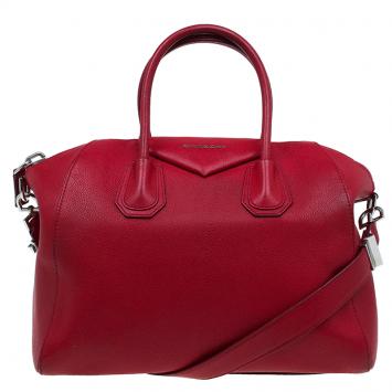 Pre Owned Givenchy Red Leather Medium Antigona Satchel Bag
