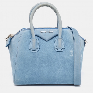 Pre Owned Givenchy Light Blue Nubuck Leather Mini Antigona Satchel