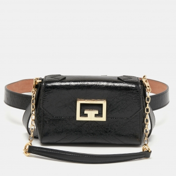 Pre Owned Givenchy Black Glossy Leather Belt Mystic Shoulder Bag