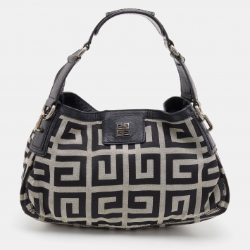 Pre Owned Givenchy Black/Grey Monogram Canvas and Leather Hobo