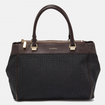 Pre Owned Givenchy Chocolate Brown Monogram Canvas and Leather Double Zip Tote