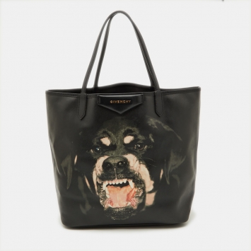 Pre Owned Givenchy Black Coated Canvas and Leather Rottweiler Medium Antigona Tote