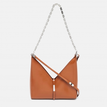 Pre Owned Givenchy Brown Glossy Leather Cut Out Chain Bag