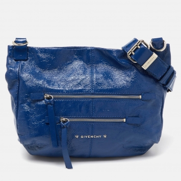 Pre Owned Givenchy Blue Patent Leather Double Zip Hobo