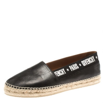 Pre Owned Givenchy Black Leather Capri Logotape Espadrille Flats Size 39