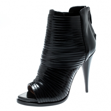 Pre Owned Givenchy Black Strappy Leather Peep Toe Ankle Booties Size 37