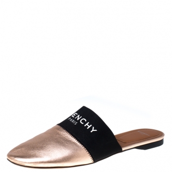 Pre Owned Givenchy Metallic Bronze Leather Flat Mules Size 38