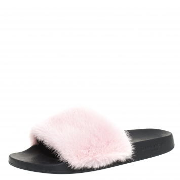 Pre Owned Givenchy Pink Mink Fur Flat Slides Size 38