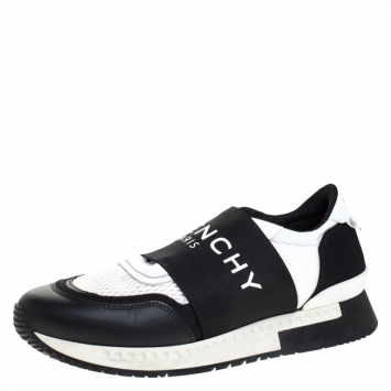 Pre Owned Givenchy Black/White Leather, Canvas, And Mesh Runner Active Low Top Sneakers Size 40