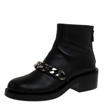 Pre Owned Givenchy Black Leather Chain Link Laura Ankle Boots Size 38