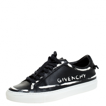 Pre Owned Givenchy Black/White Leather Grafitti Low Top Sneakers Size 39.5
