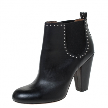 Pre Owned Givenchy Black Studded Leather Round Toe Ankle Boots Size 39