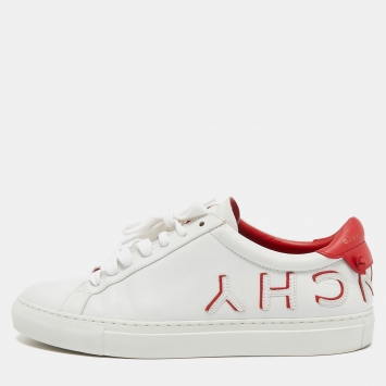 Pre Owned Givenchy White/Red Leather Reverse Sneakers Size 39.5