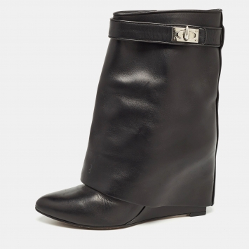 Pre Owned Givenchy Black Leather Shark Lock Ankle Boots Size 40.5