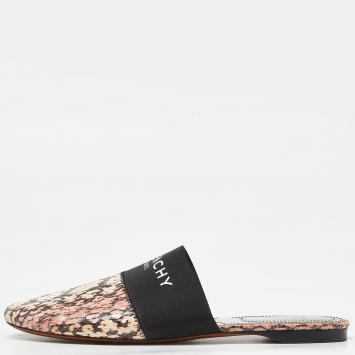Pre Owned Givenchy Pink/Beige Python Bedford Flat Mules Size 39
