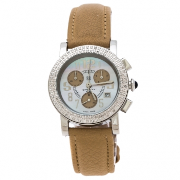 Pre Owned Givenchy Mother of Pearl Stainless Steel Diamonds Saqqhara Women's Wristwatch 36 mm