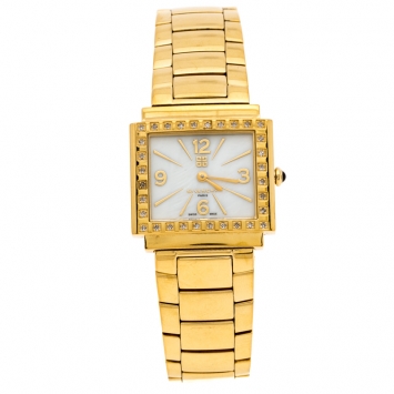Pre Owned Givenchy Mother of Pearl Gold Plated Stainless Steel Diamonds New Apsaras REG.1558962 Women's Wristwatch 29 mm