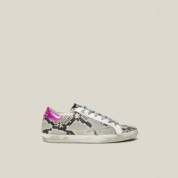 مملوكة مسبقًا Golden Goose Deluxe Brand Animal Superstar Snake Print Pink Tab Leather Sneakers Size IT 35
