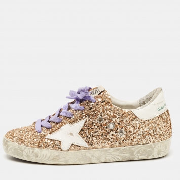 مملوكة مسبقًا Golden Goose Gold Coarse Glitter Superstar Sneakers Size 36