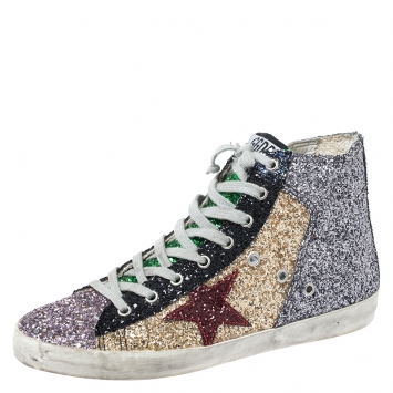 Pre Owned Golden Goose Multicolor Coarse Glitter And Suede High Top Sneakers Size 40