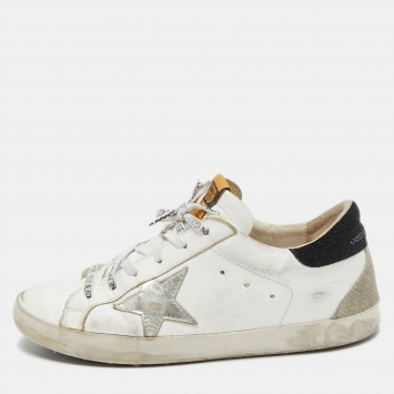 مملوكة مسبقًا Golden Goose White Leather and Suede Low Top Sneakers Size 39