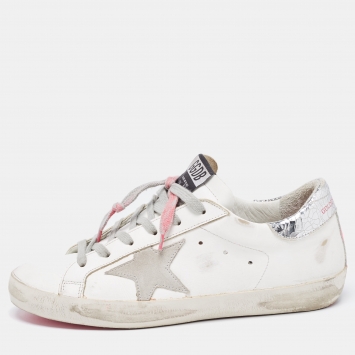 مملوكة مسبقًا Golden Goose White/Pink Leather Superstar Sneakers Size 38