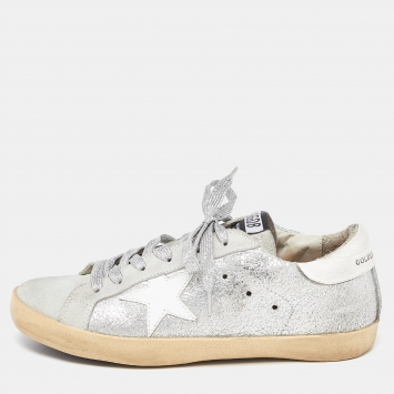 مملوكة مسبقًا Golden Goose Silver Suede and Leather Superstar Low Top Sneakers Size 40