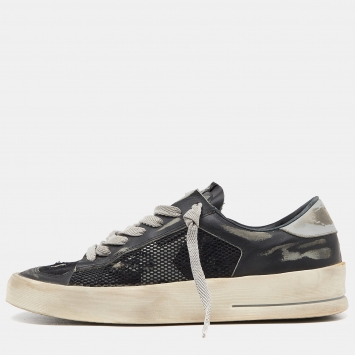 Pre Owned Golden Goose Black/Grey Leather and Mesh Stardan Low Top Sneakers Size 39