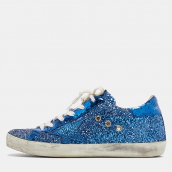 مملوكة مسبقًا Golden Goose Blue Coarse Glitter Superstar Sneakers Size 38