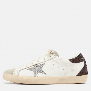 Pre Owned Golden Goose Tricolor Leather and Glitter Superstar Sneakers Size 40
