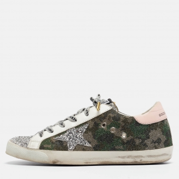 مملوكة مسبقًا Golden Goose Multicolor Camo Lurex Fabric Superstar Sneakers Size 40