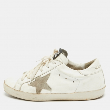 مملوكة مسبقًا Golden Goose White Leather Superstar Sneakers  Size 37
