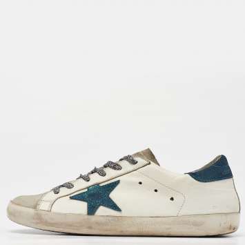 Pre Owned Golden Goose White/Grey Suede and Leather Superstar Low Top Sneakers Size 41