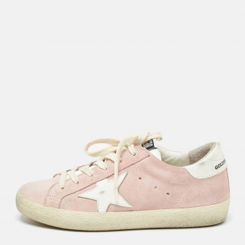 مملوكة مسبقًا Golden Goose Pink/White Suede and Leather Superstar Sneakers Size 36