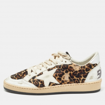 Pre Owned Golden Goose Tricolor Calf Hair And Leather Sneakers Size 38
