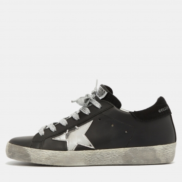 Pre Owned Golden Goose Black Leather Superstar Sneakers Size 35 