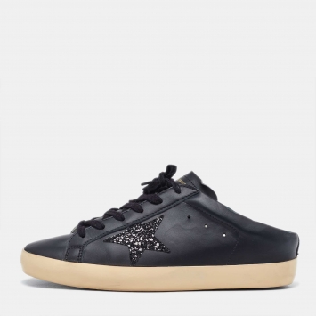 مملوكة مسبقًا Golden Goose Black Leather Super Star Lace Up Mule Sneakers Size 40