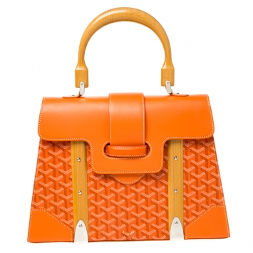 Pre Owned Goyard Orange Coated Canvas and Leather MM Saigon Top Handle Bag
