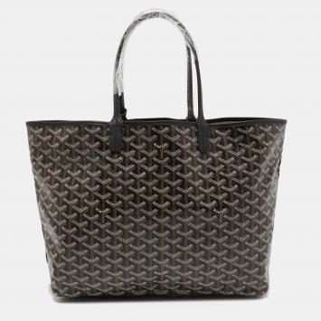 Pre Owned Goyard Black Goyardine Coated Canvas and Leather Saint Louis PM Tote