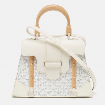 Pre Owned Goyard White Goyardine Coated Canvas and Leather PM Saigon Top Handle Bag