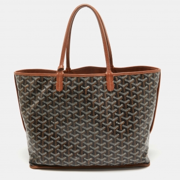 Pre Owned Goyard Brown Goyardine Coated Canvas and Leather Reversible Anjou PM Tote