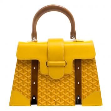 Pre Owned Goyard Yellow Coated Canvas and Leather Saigon Top Handle Bag