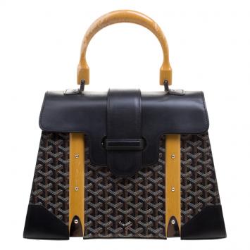 Pre Owned Goyard Brown/Black Coated Canvas and Leather Saigon Top Handle Bag
