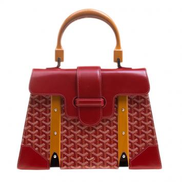 Pre Owned Goyard Red Coated Canvas and Leather Saigon Top Handle Bag